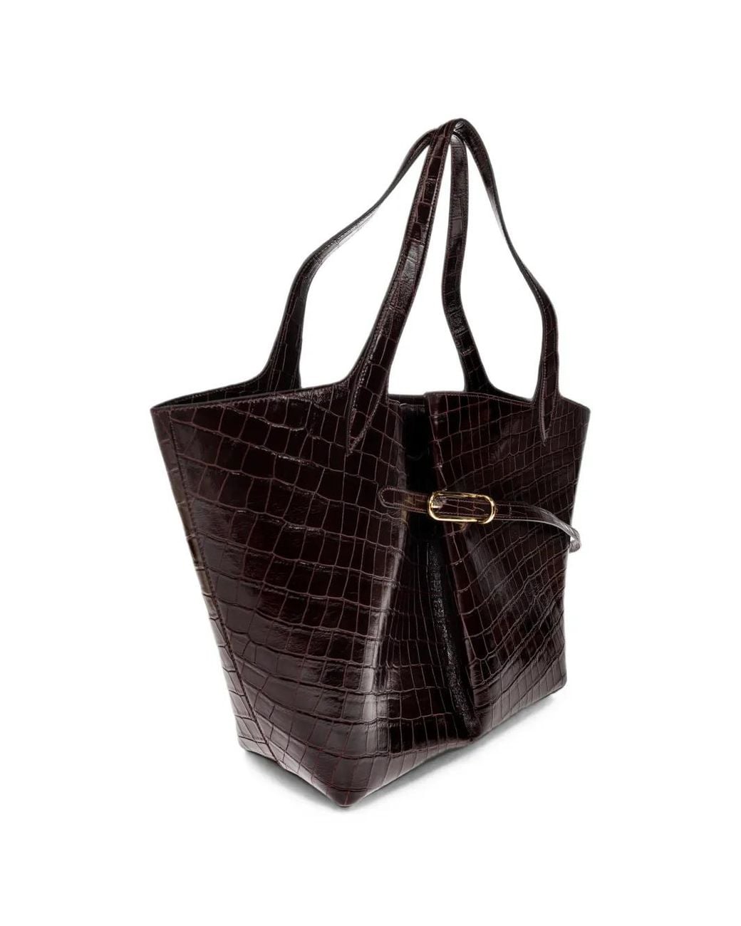 Liffner Brown Croc-Effect Leather Tote Bag