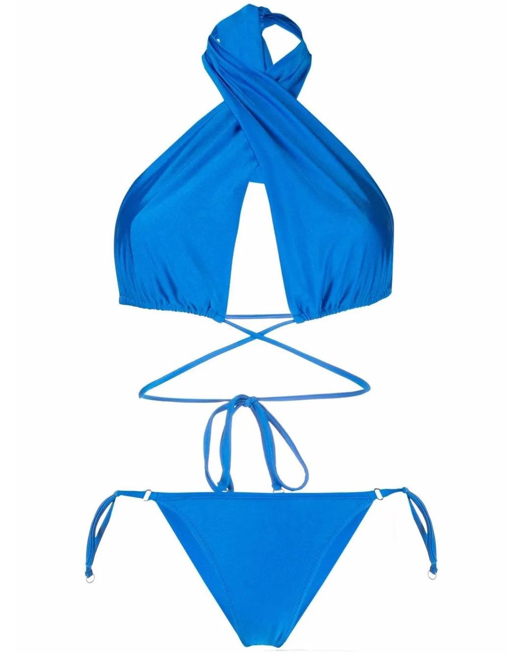Noire Swimwear Blue Shiny-Finish Triangle-Cup Bikini Set