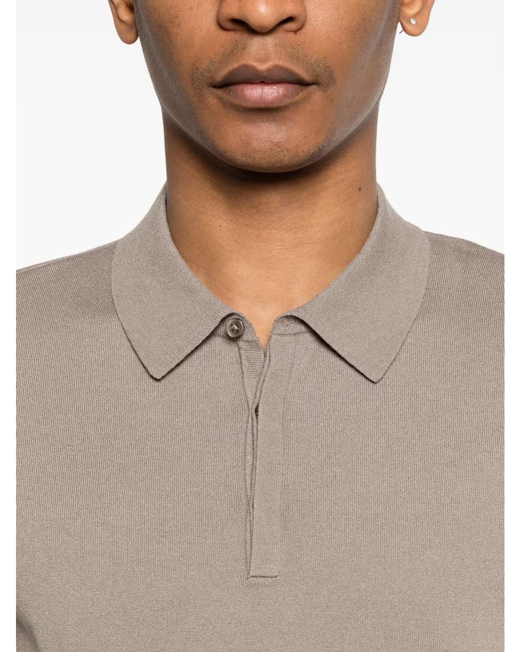 Boss Gray Knit Polo Sweater With Covered Placket for men