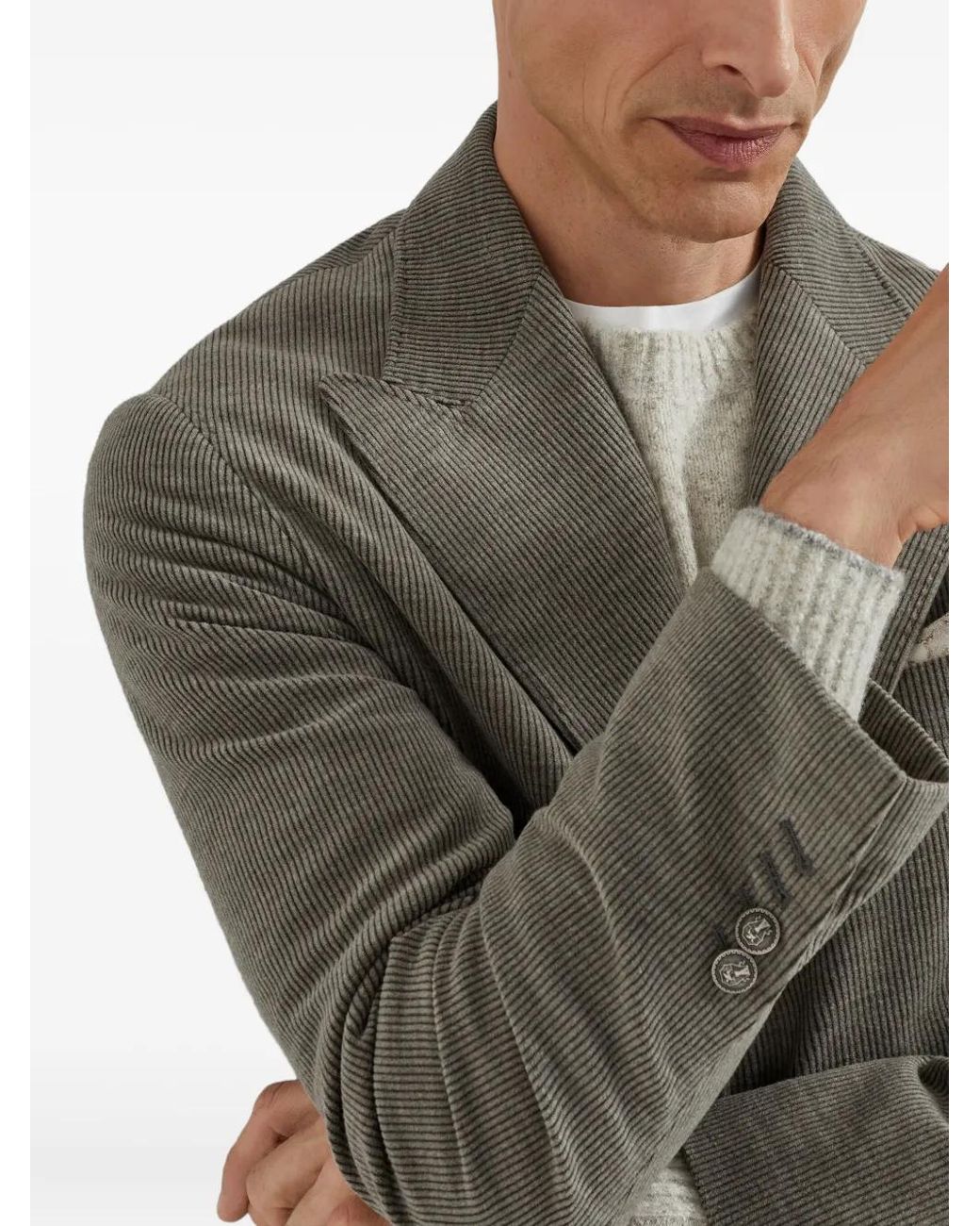 Brunello Cucinelli Green Striped Blazer for men