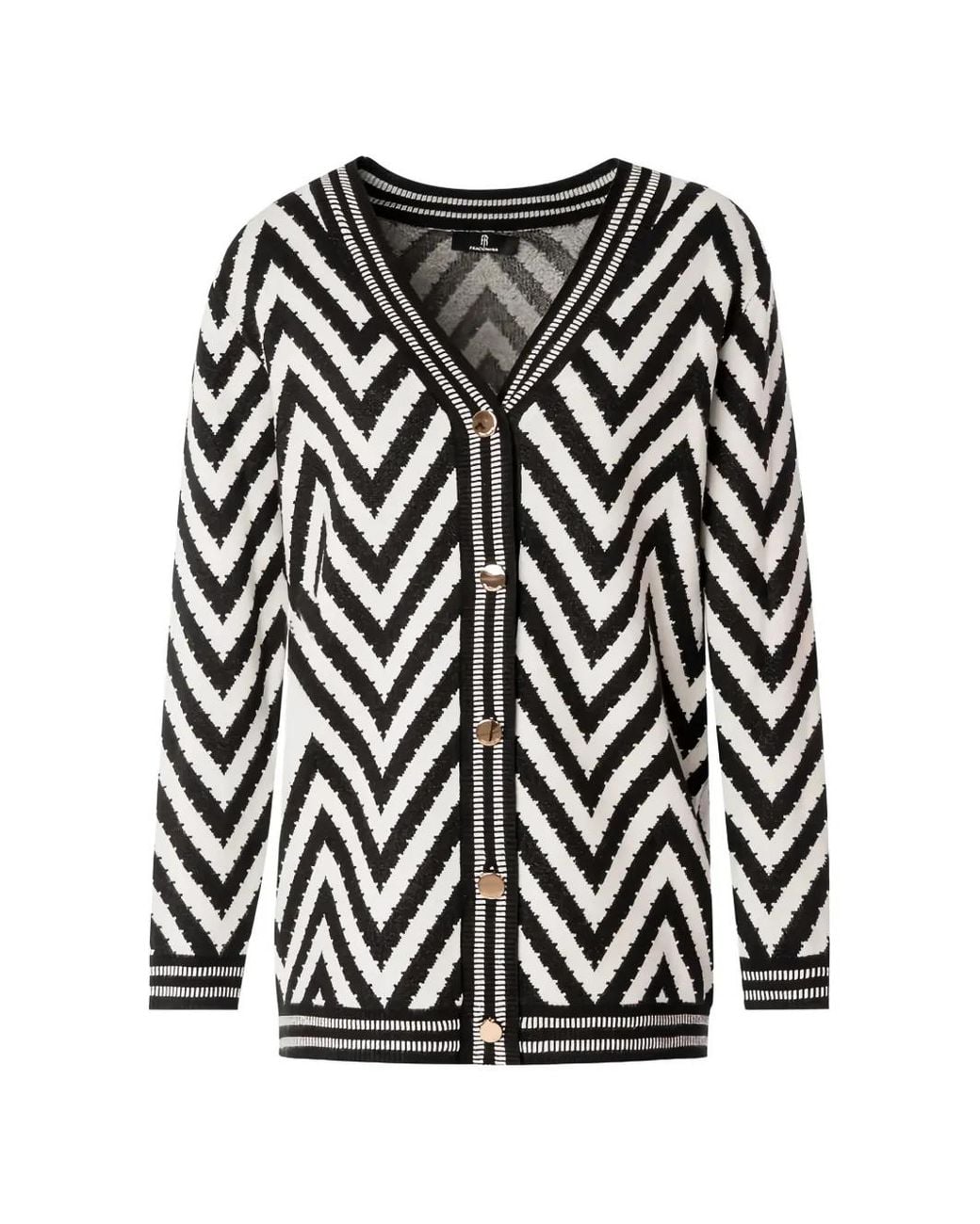 Fracomina Black Chevron-Pattern Button-Up Cardigan