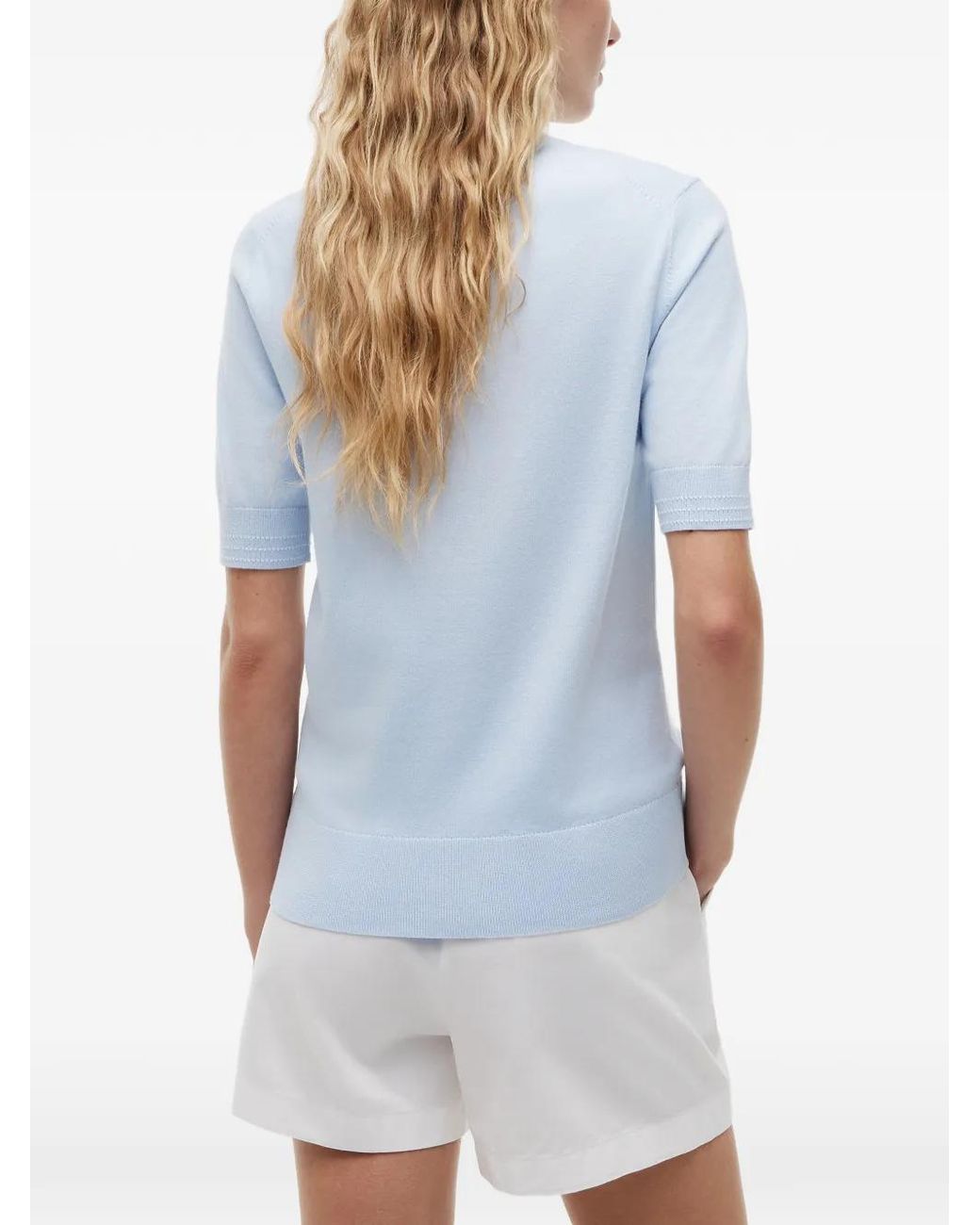 Tommy Hilfiger Blue Short-Sleeve Logo-Embroidered Top