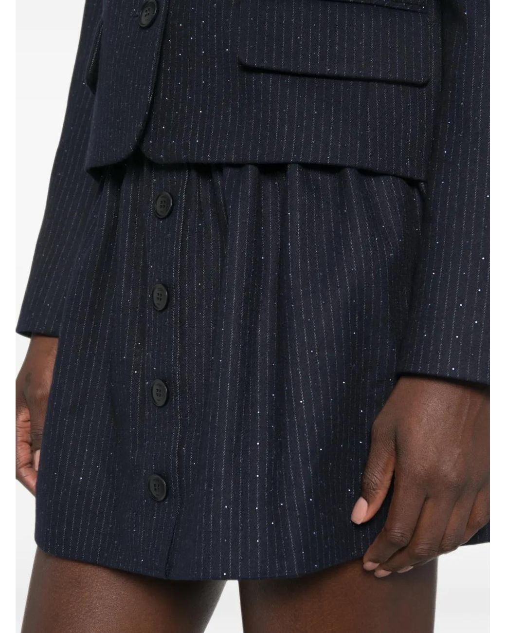 Maje Blue Striped Button-Front Mini Skirt