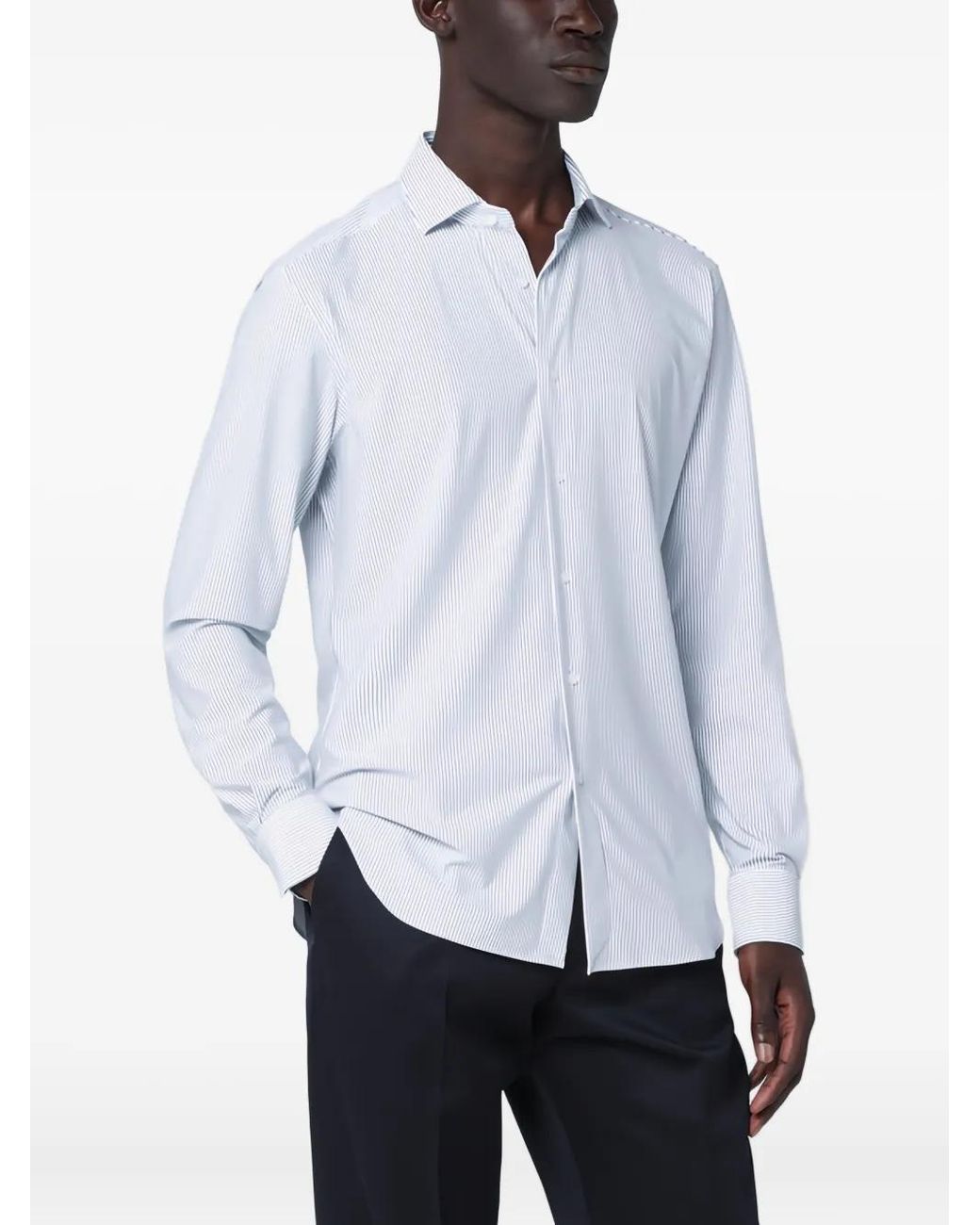 Xacus White Chemise Rayée À Manches Longues for men