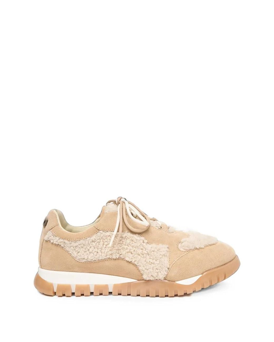 Peserico Natural Shearling-Panel Suede Sneakers