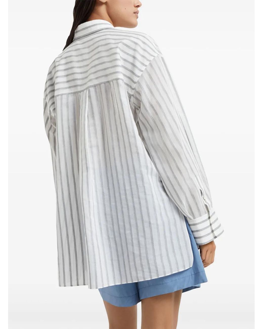Brunello Cucinelli White Striped Long-Sleeve Shirt