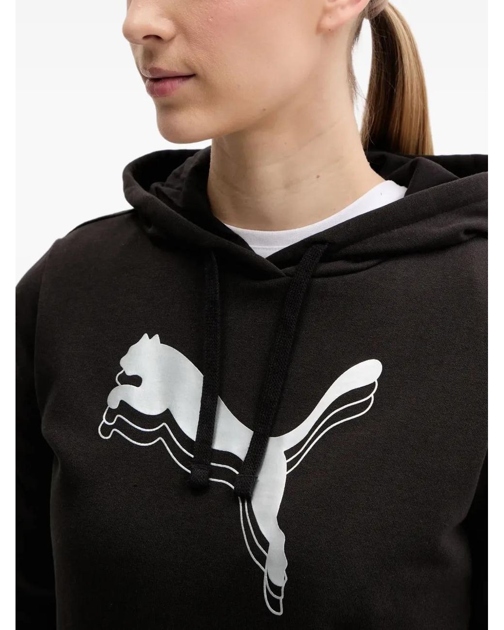 PUMA Black Logo-Print Drawstring Hoodie