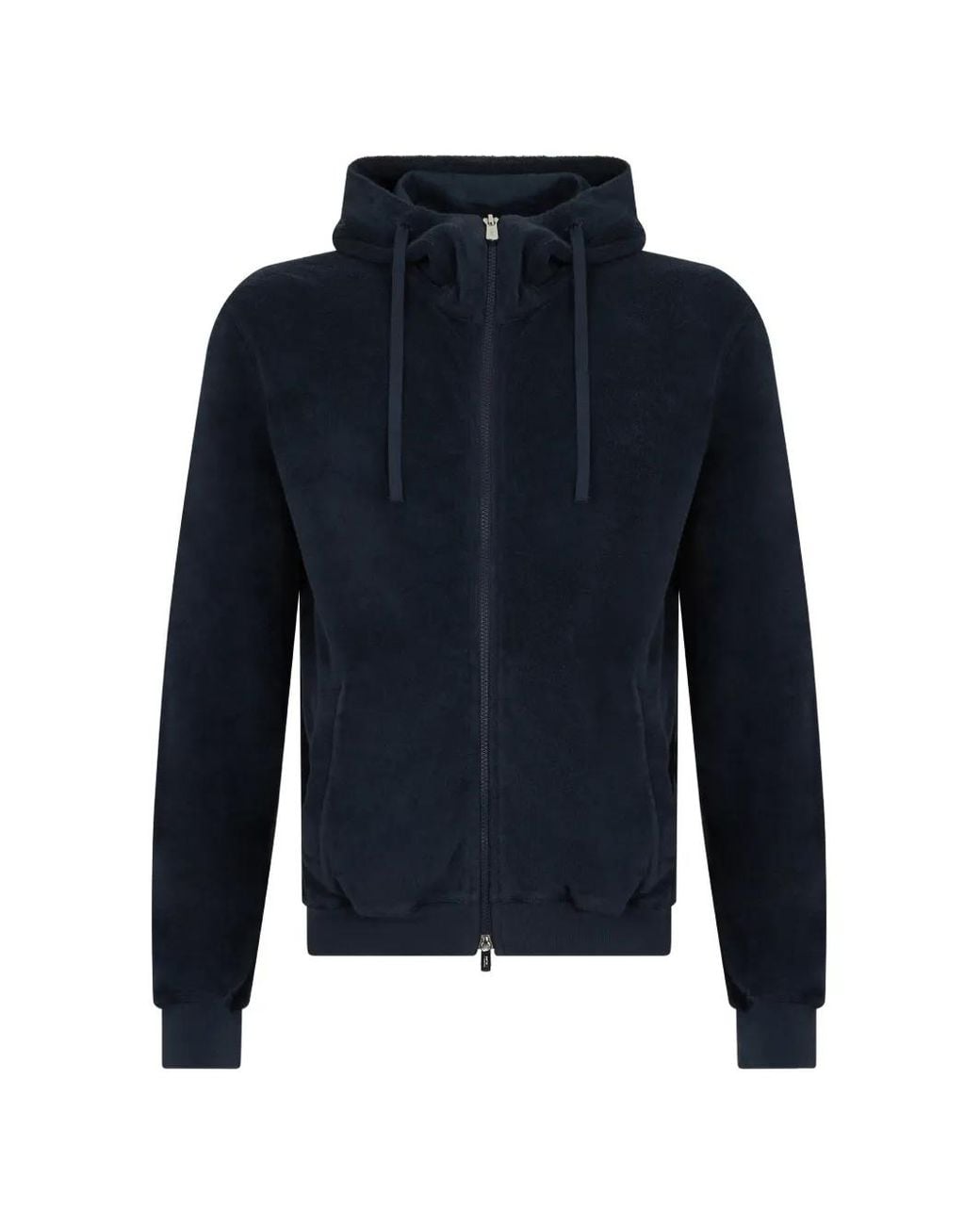 Fedeli Blue Zip-Up Drawstring Hoodie for men
