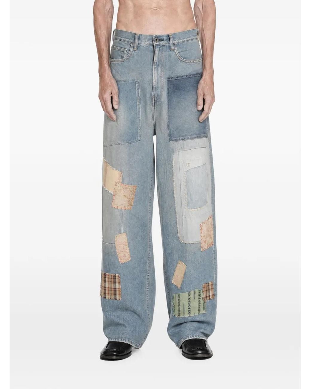 Kapital Blue Bethal-Pal Patchwork Baggy Jeans for men