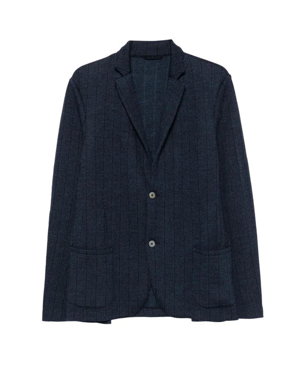 Gran Sasso Blue Herringbone-Knit Single-Breasted Wool Blazer for men