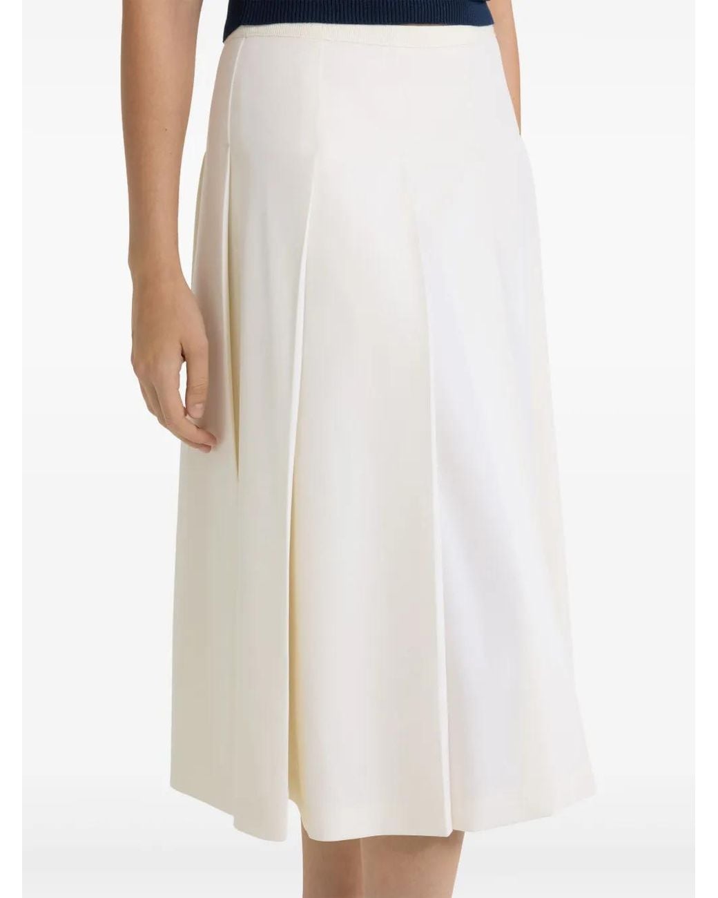 Patou White Pleated Twill Midi Skirt