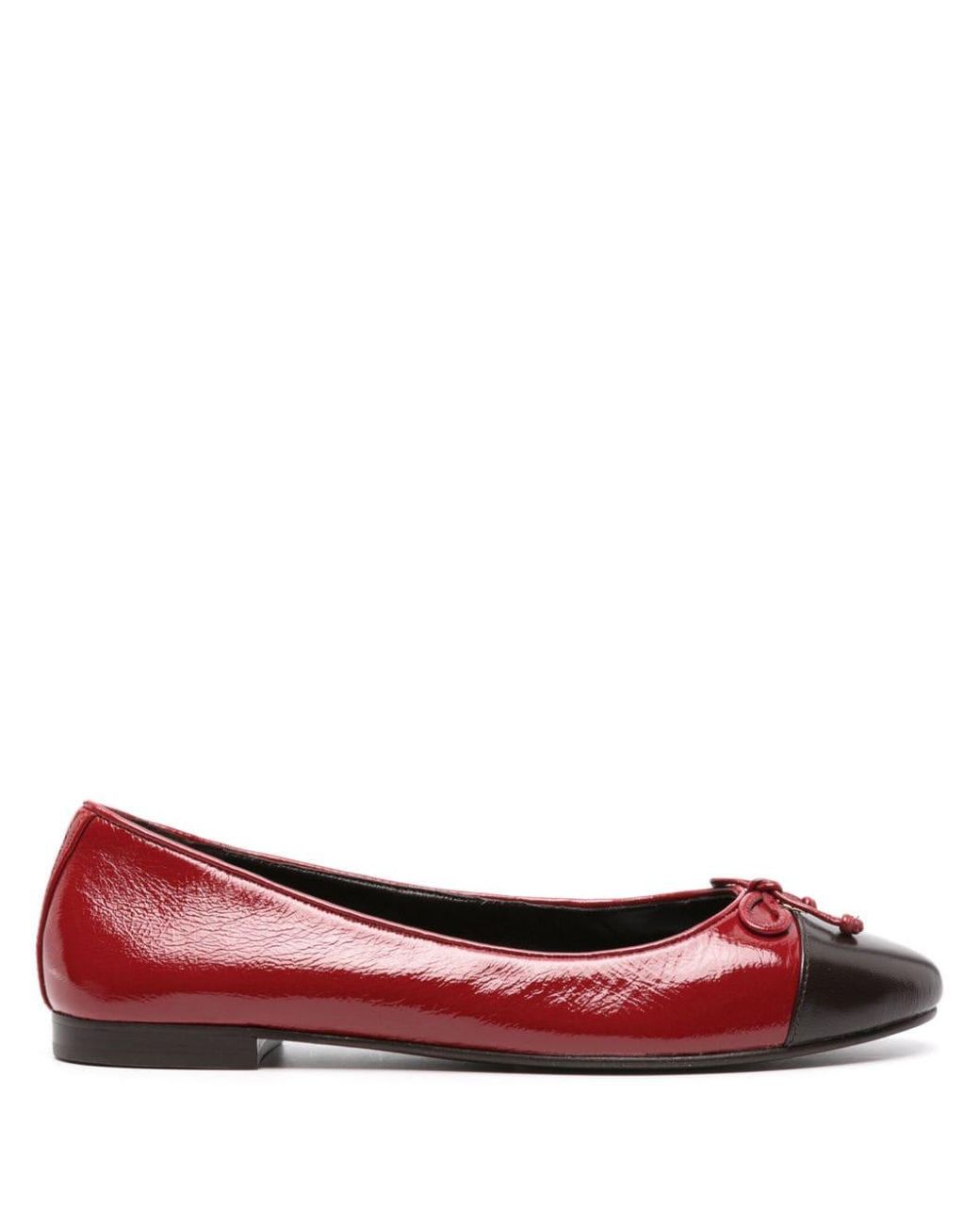 Tory Burch Cap-toe Leather Ballerina Shoes in Red | Lyst