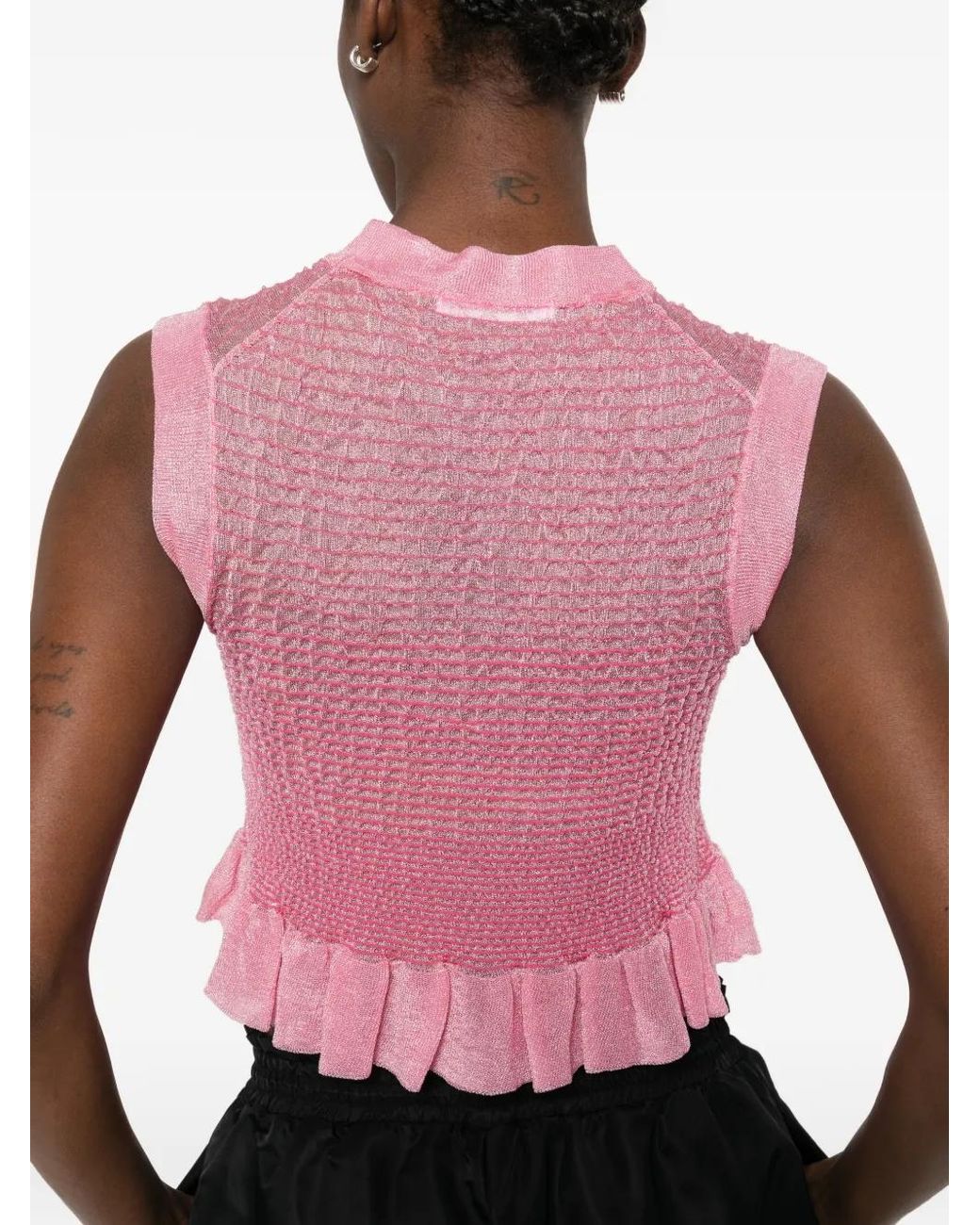 CECILIE BAHNSEN Pink Ruffles Sleeveless Tank Top