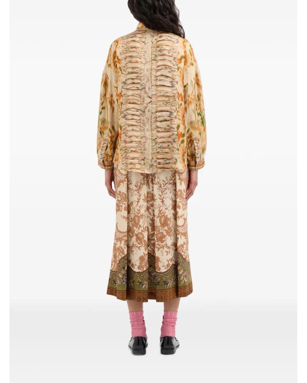 Pierre Louis Mascia Metallic Aloe Ruched Silk Shirt