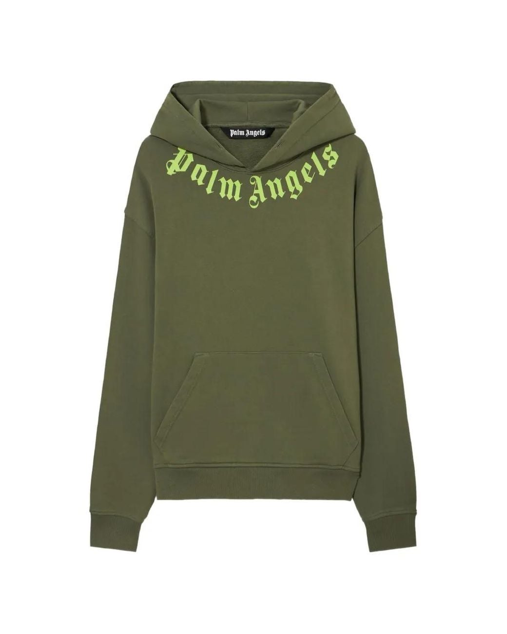 Palm Angels Green Neck Logo Hoodie for men