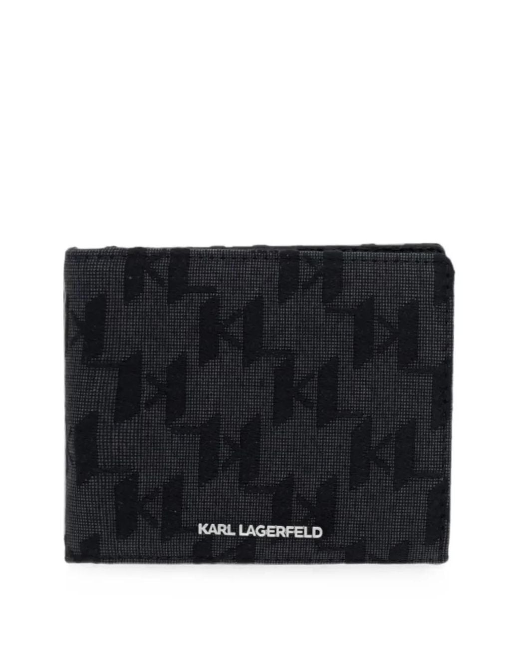 Karl Lagerfeld Black Monogram-Print Bi-Fold Wallet for men