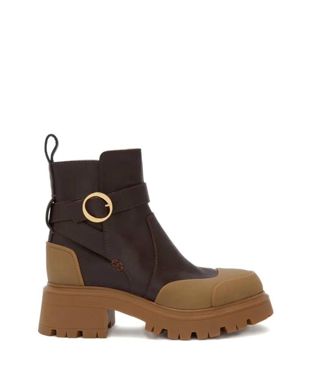 Odissi Brown Ornella Lugged Sole Buckle Boots