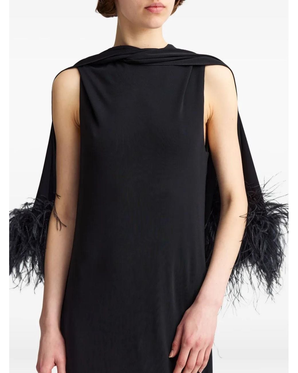 16Arlington Black Adelar Feather-Trim Gown