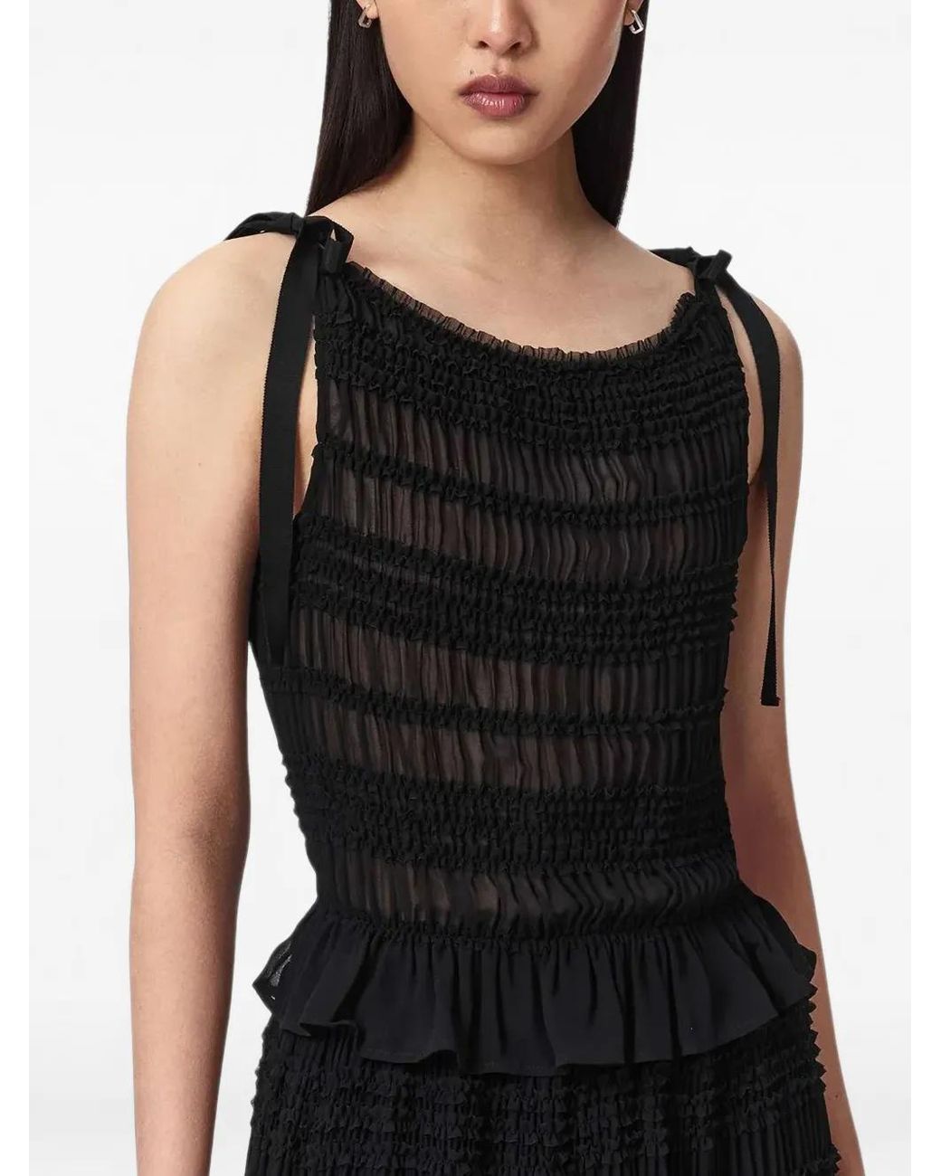 AllSaints Black Shirred Ruffled Top