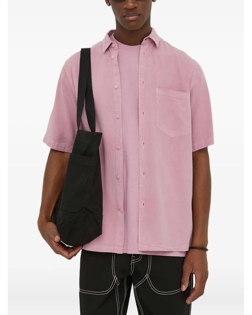 Samsøe & Samsøe Pink Chest-Pocket Short-Sleeve Shirt for men
