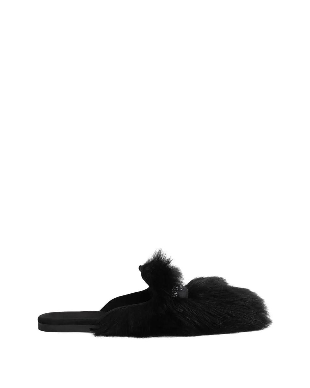 Dolce & Gabbana Black Shearling And Suede Slippers