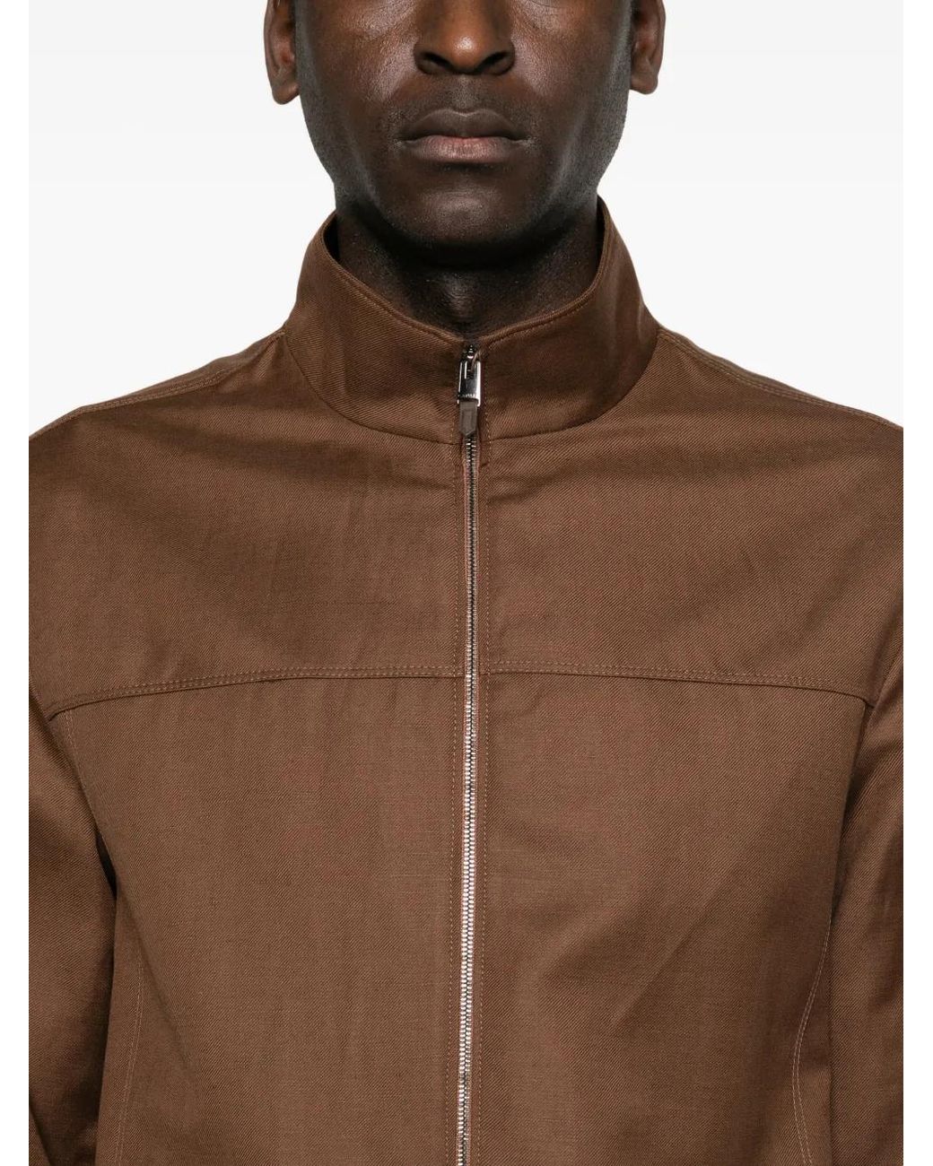 Canali Brown Zip-Up Shirt Jacket for men