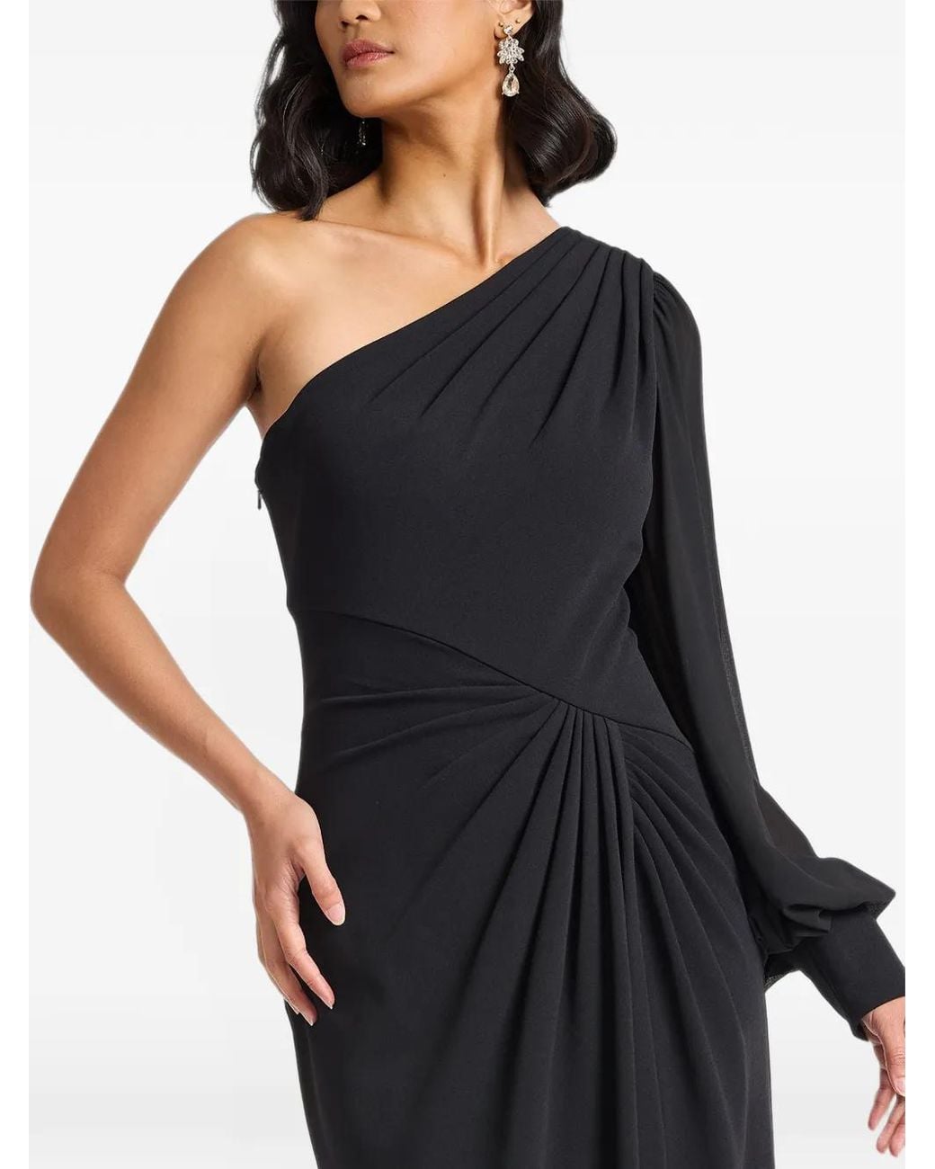 Tadashi Shoji Black One-Shoulder Draped Gown