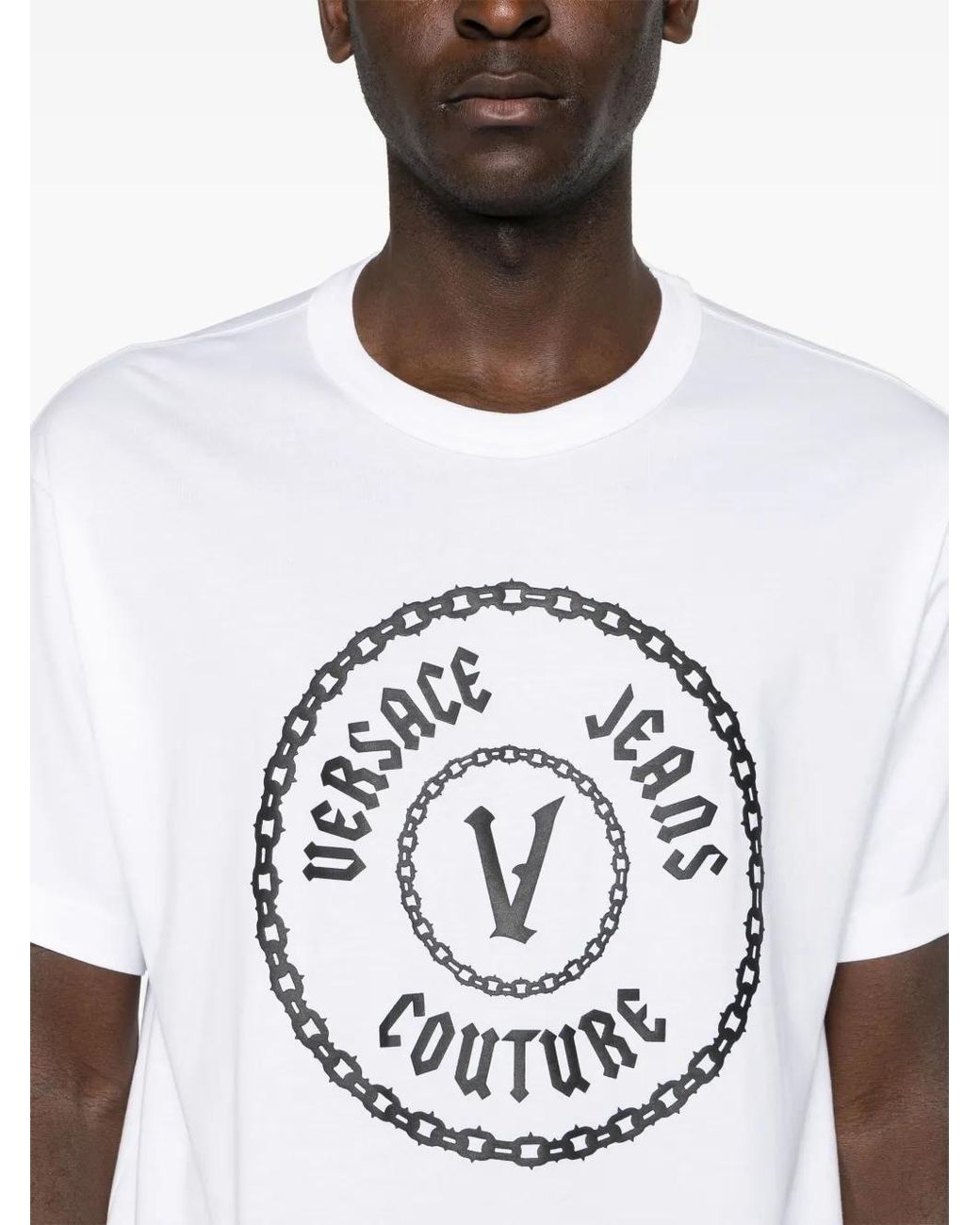 Versace Jeans Couture White Logo-Print Cotton T-Shirt for men