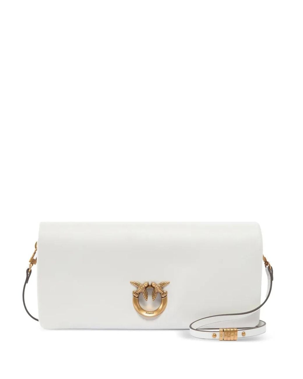 Pinko White Love Click Soft Horizontal Medium Crossbody Clutch