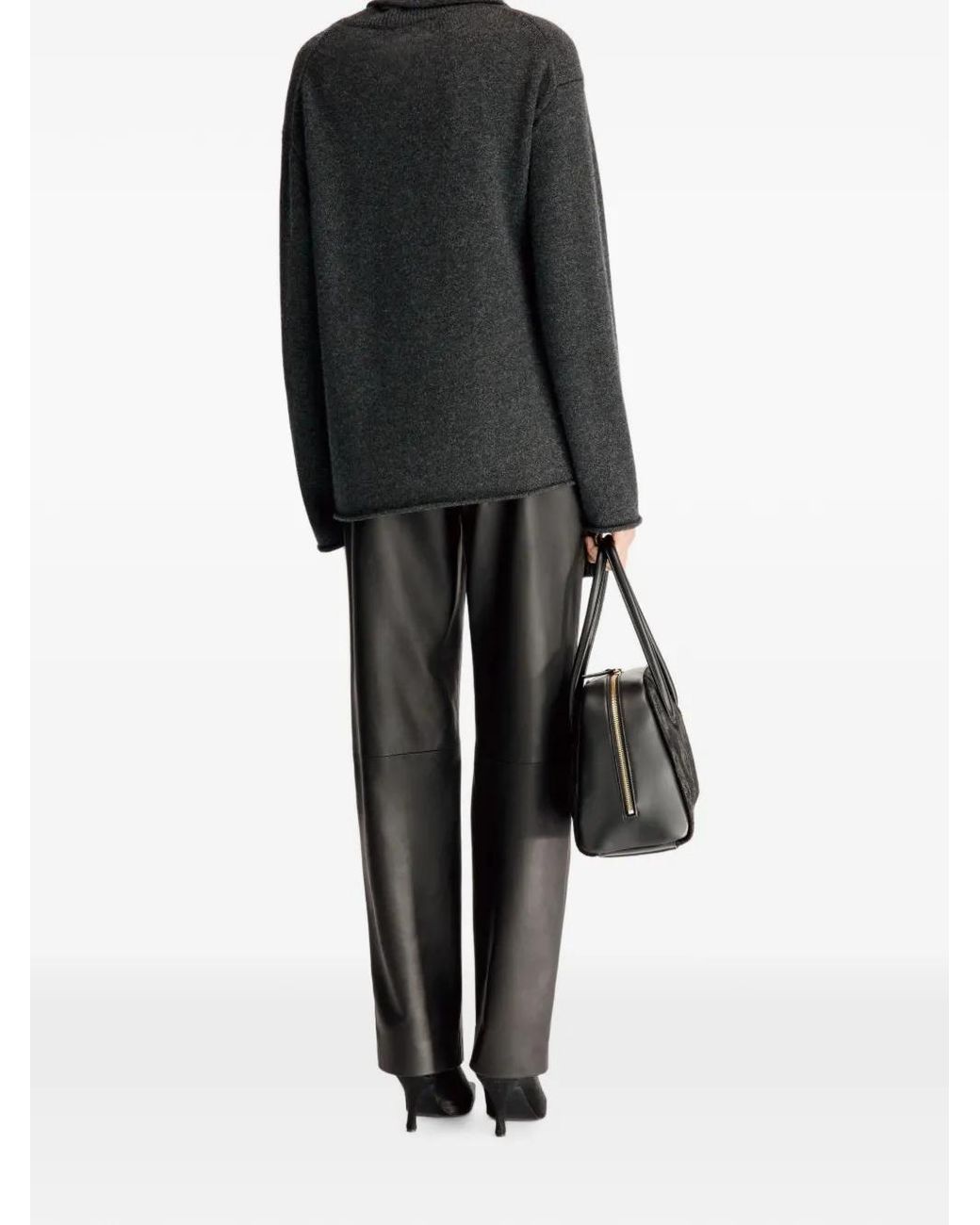 Loulou de Saison Black Frances Asymmetric Scarf-Detail Sweater