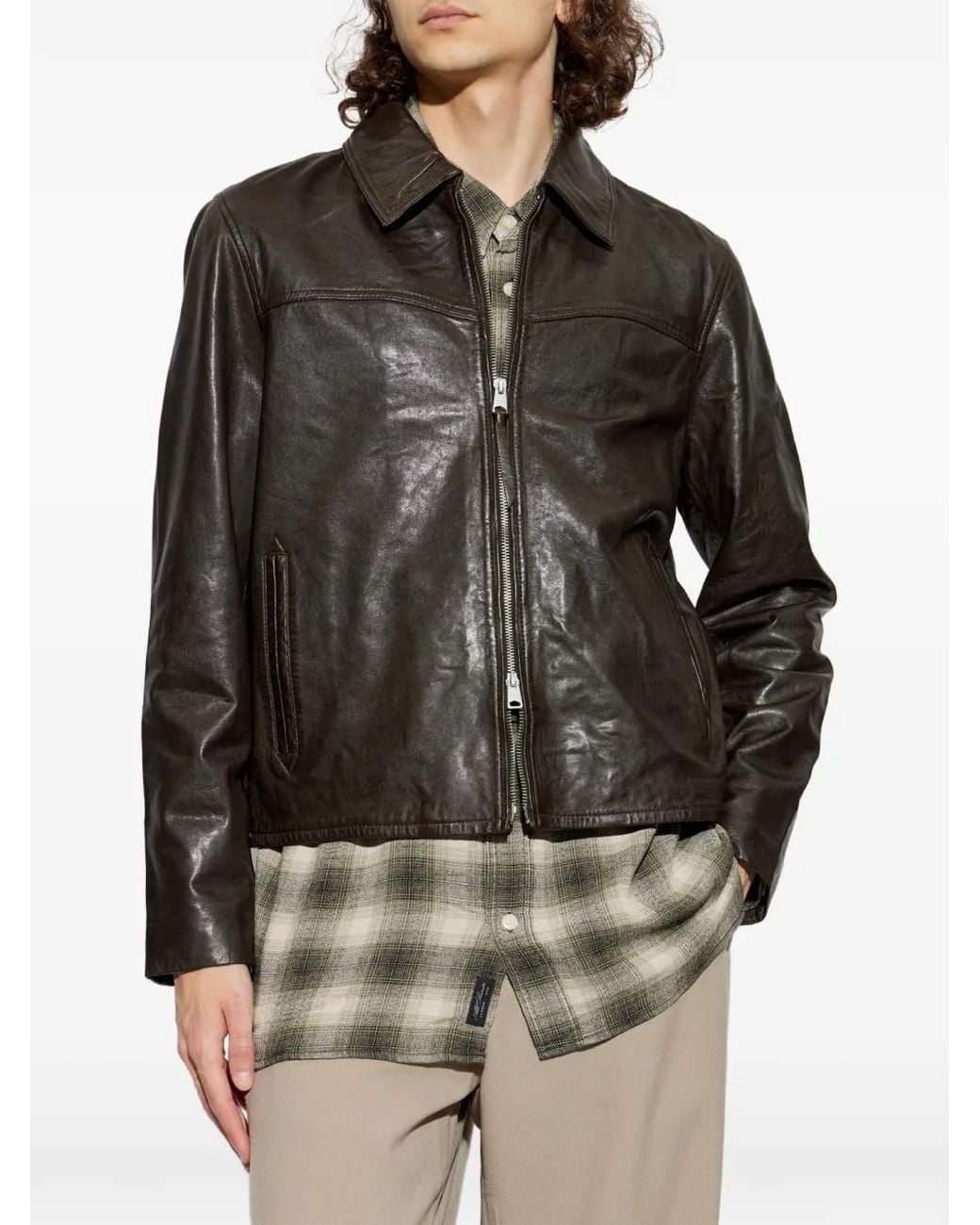 AllSaints Black Tune Lamb-Leather Jacket for men