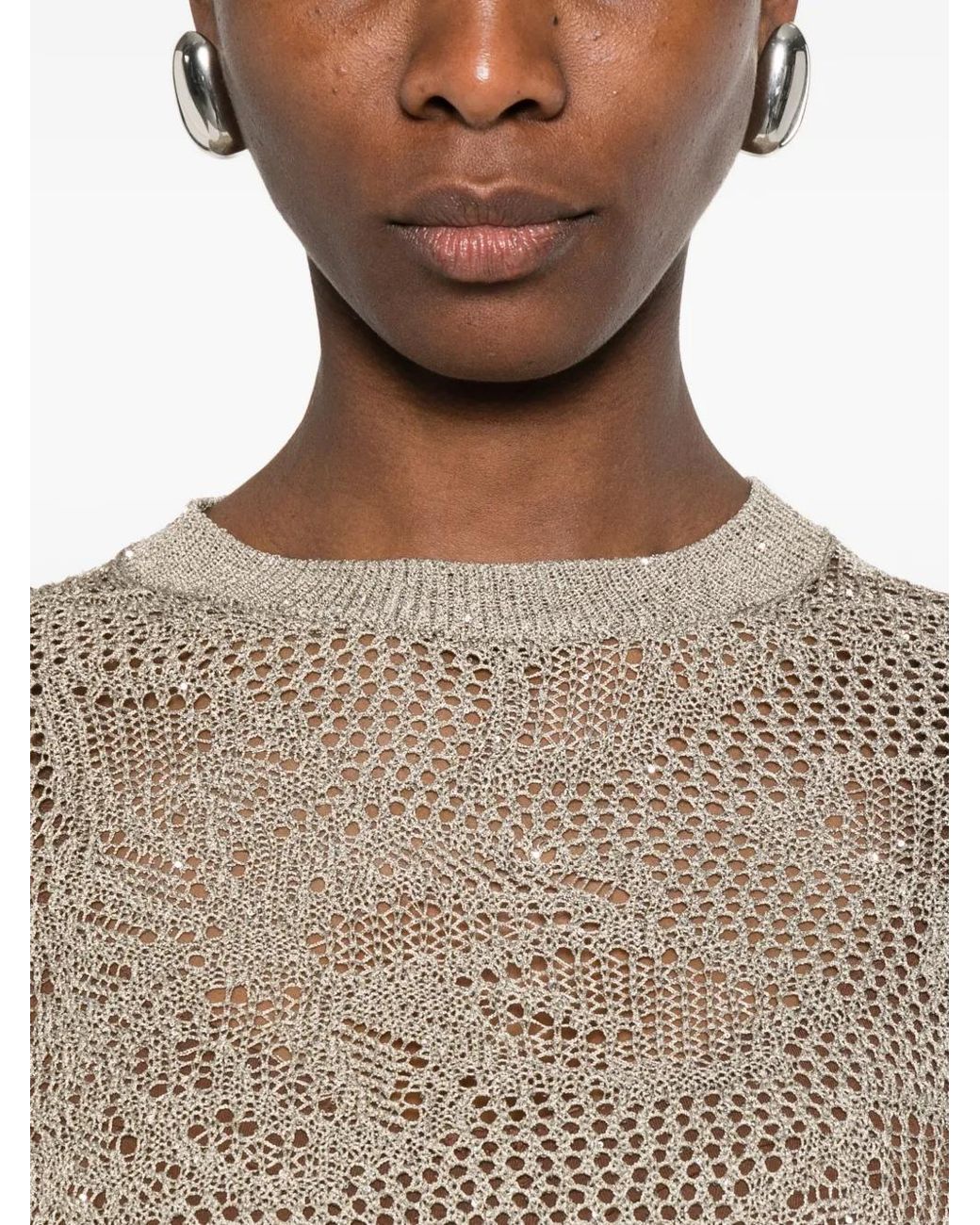 Fabiana Filippi White Open-Knit T-Shirt