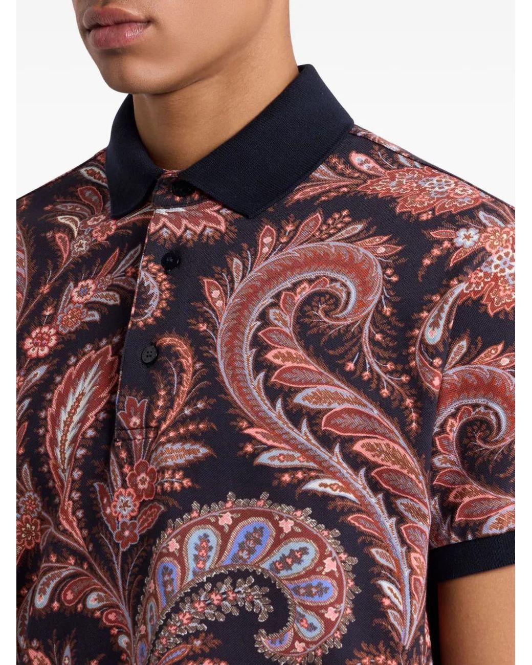 Etro Red Floral Paisley Cotton Polo Shirt for men