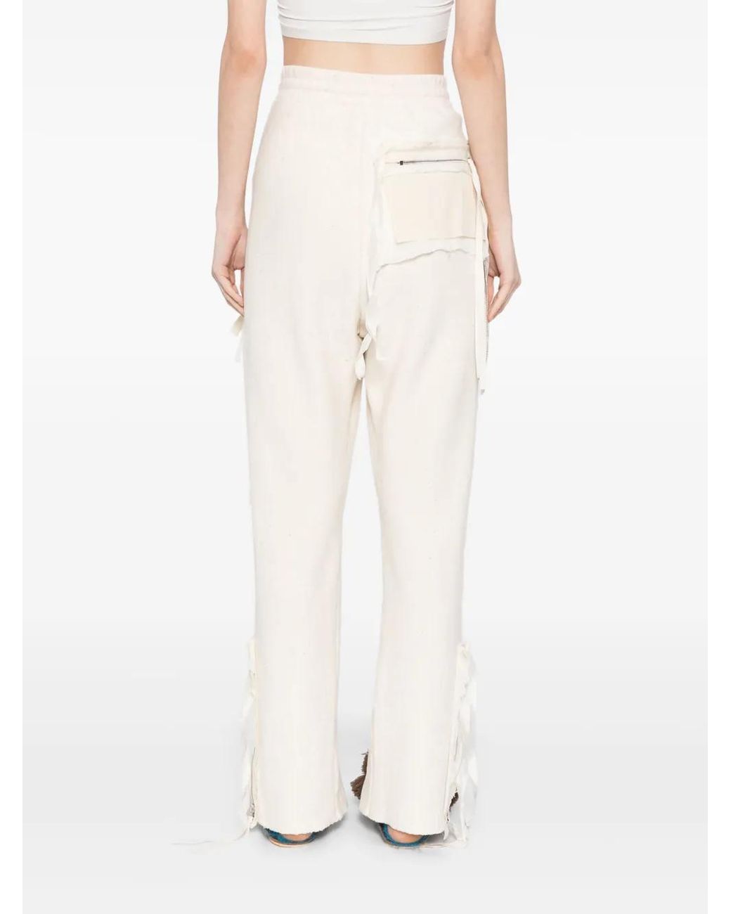 Midorikawa White Raw-Edge Trousers