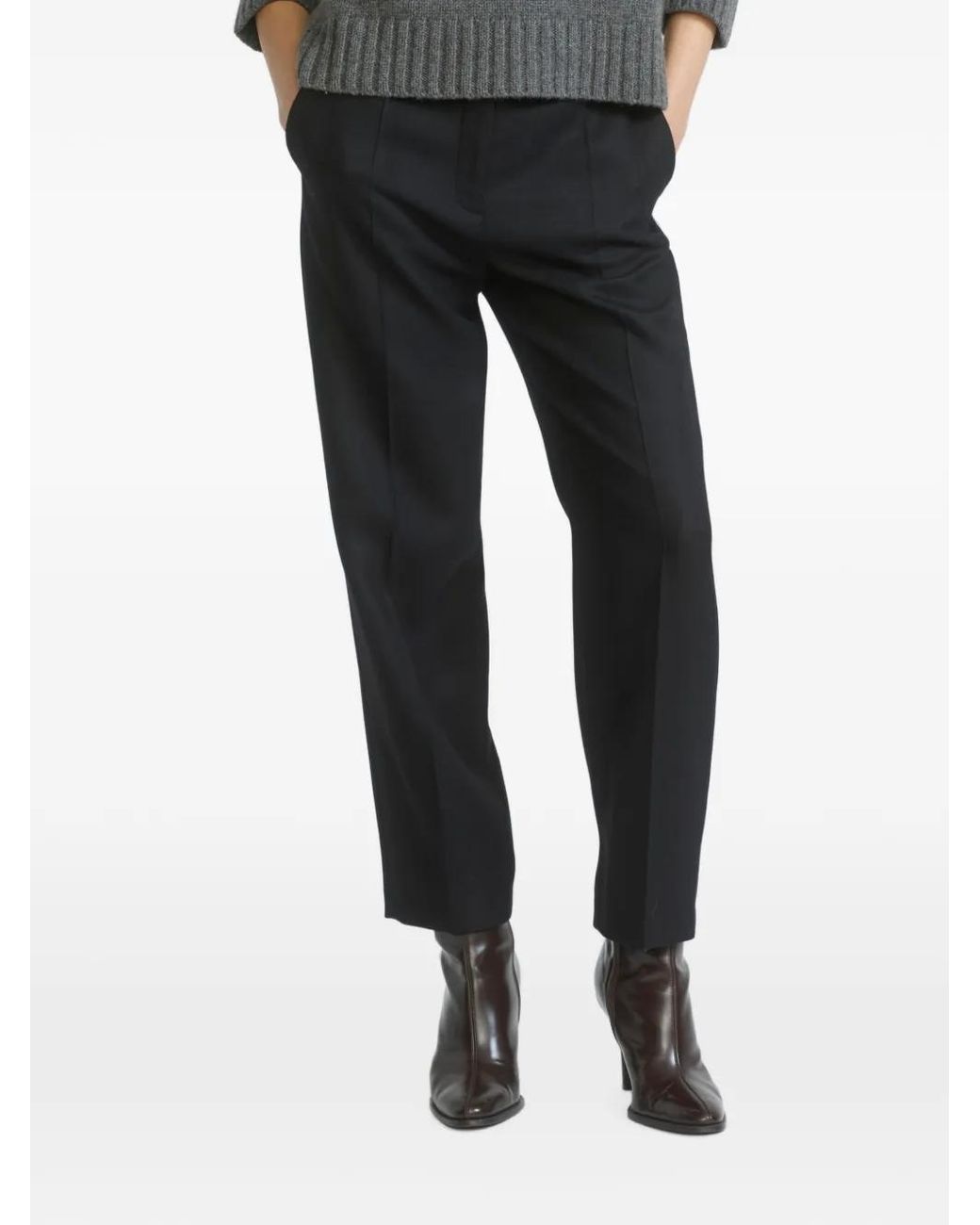Yves Salomon Black Tailored Pressed-Crease Trousers