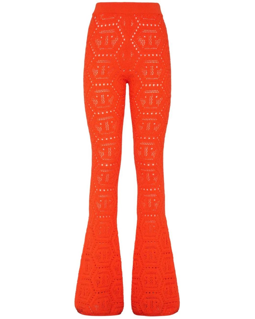 Philipp Plein Red Pantalon Évasé À Motif Monogrammé