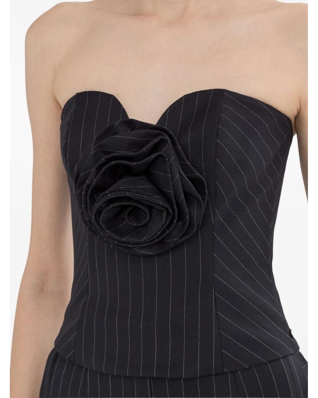 Nissa Black Floral-Detail Corset Top