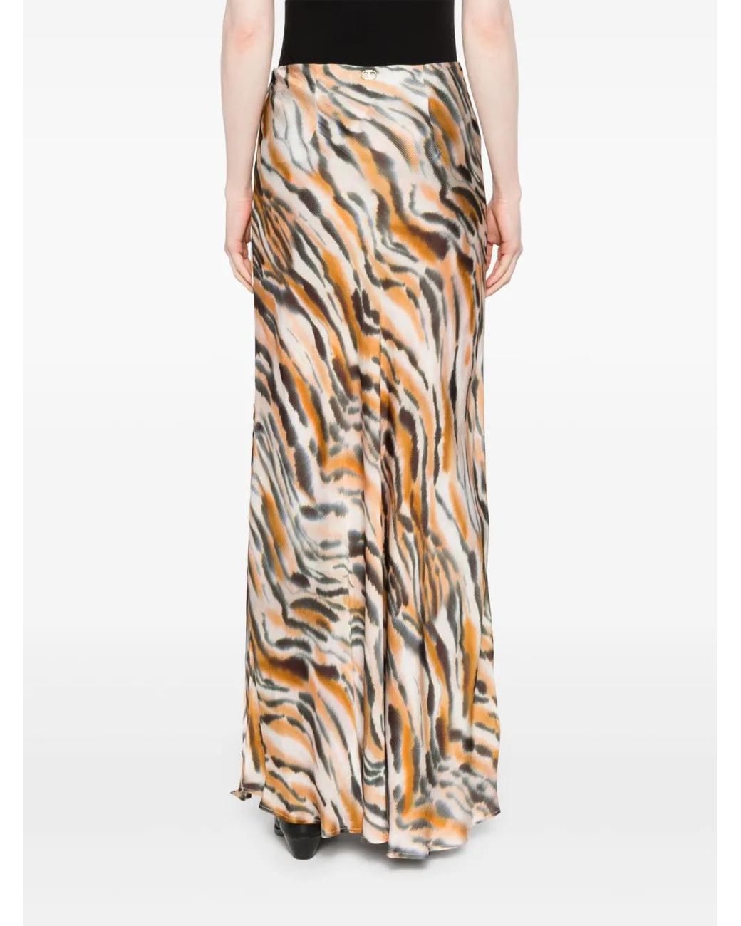 Twinset Metallic Animal-Print Satin Maxi Skirt