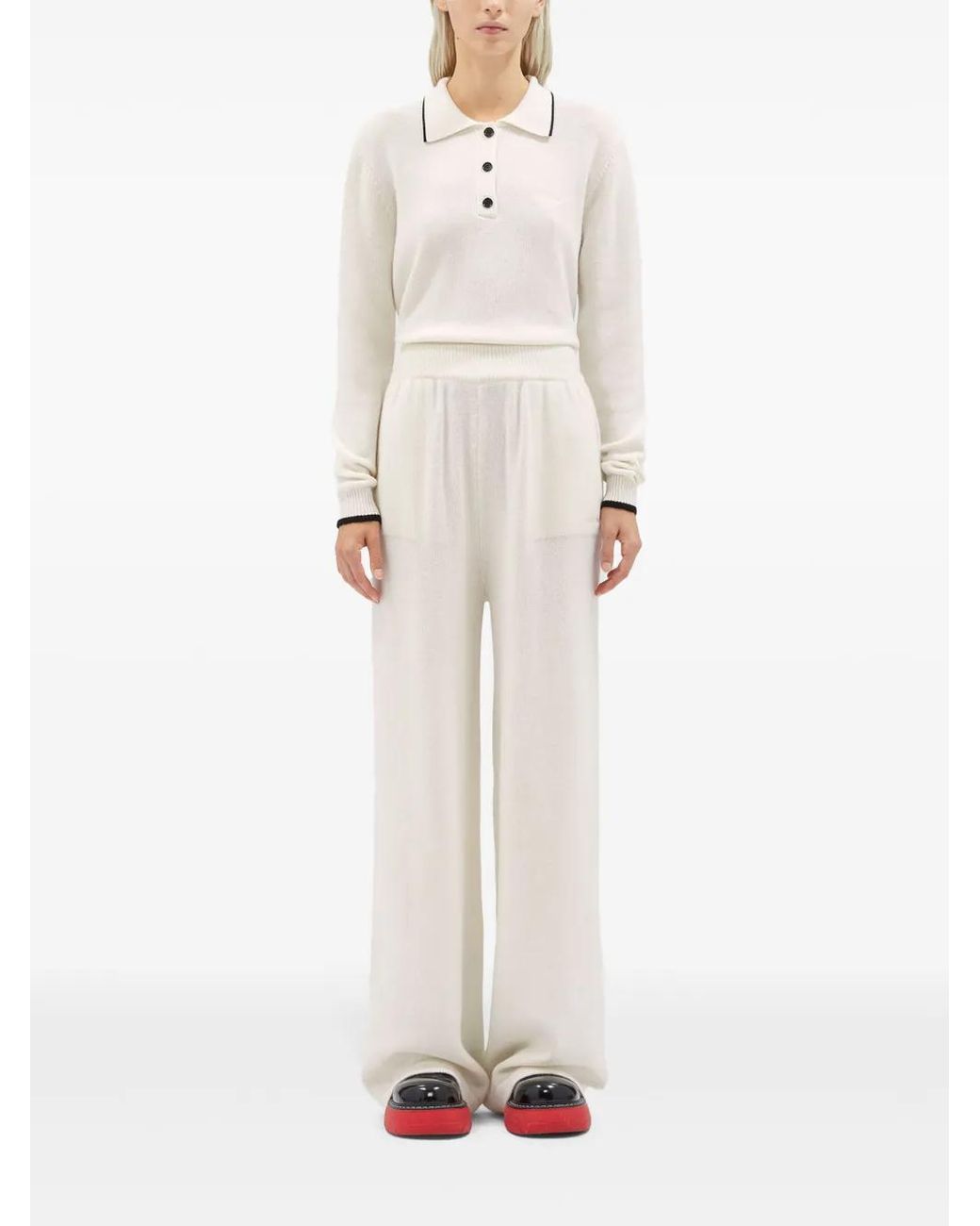 MSGM White Logo-Embroidered Wide-Leg Trousers