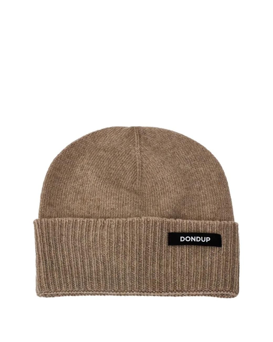 Dondup Brown Logo-Patch Ribbed-Trim Beanie Hat for men