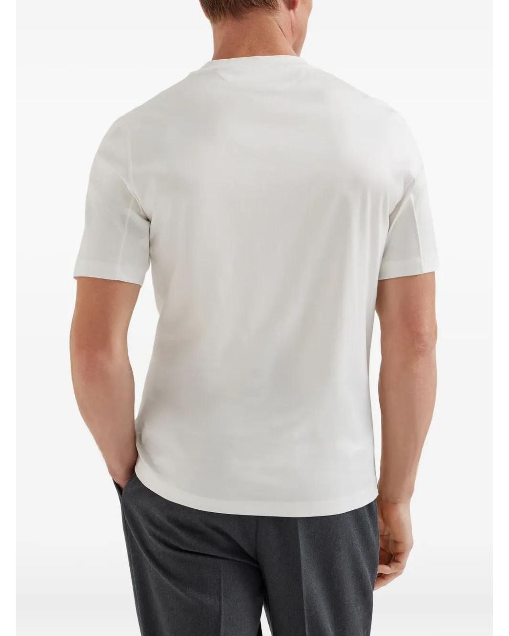 Brunello Cucinelli White Printed Logo T-Shirt for men