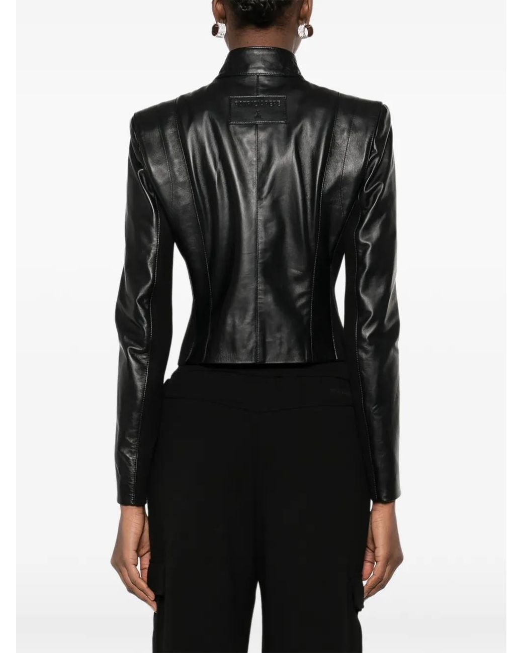Patrizia Pepe Black Knitted Inserts Leather Biker Jacket