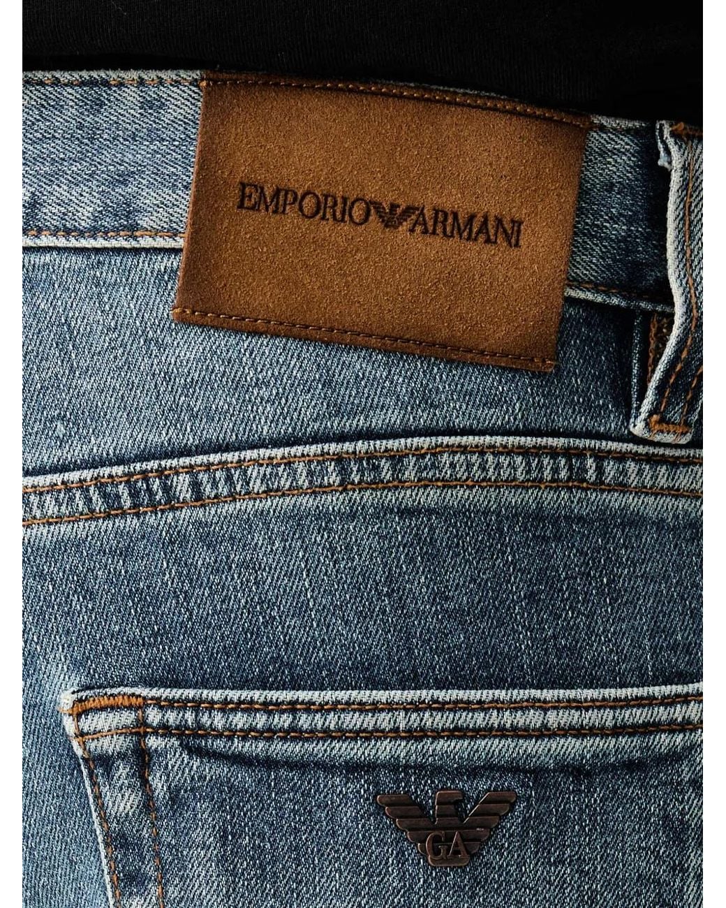 Emporio Armani Blue Logo-Appliqué Straight Jeans for men