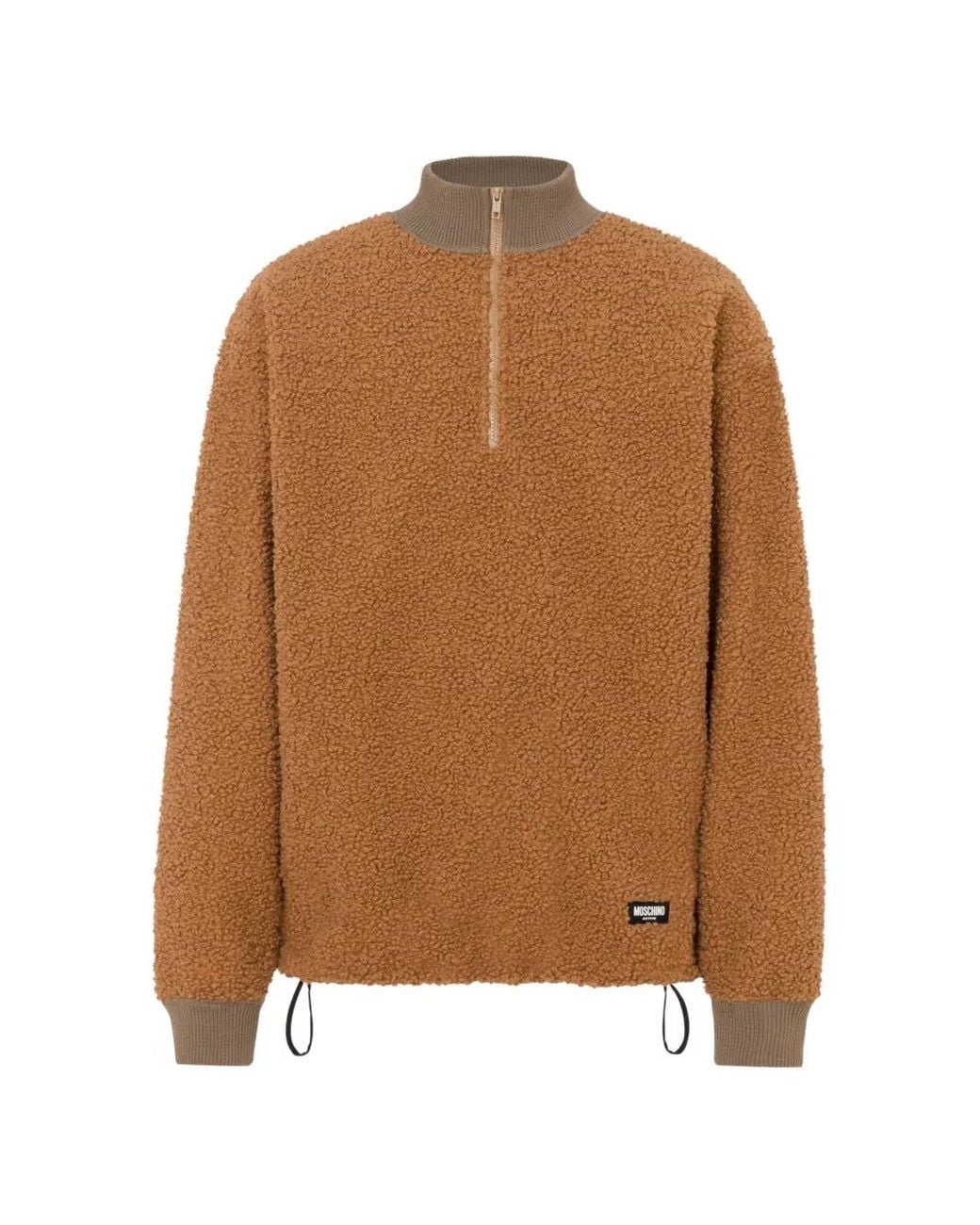 Moschino Brown Quarter-Zip Teddy-Texture Sweater for men