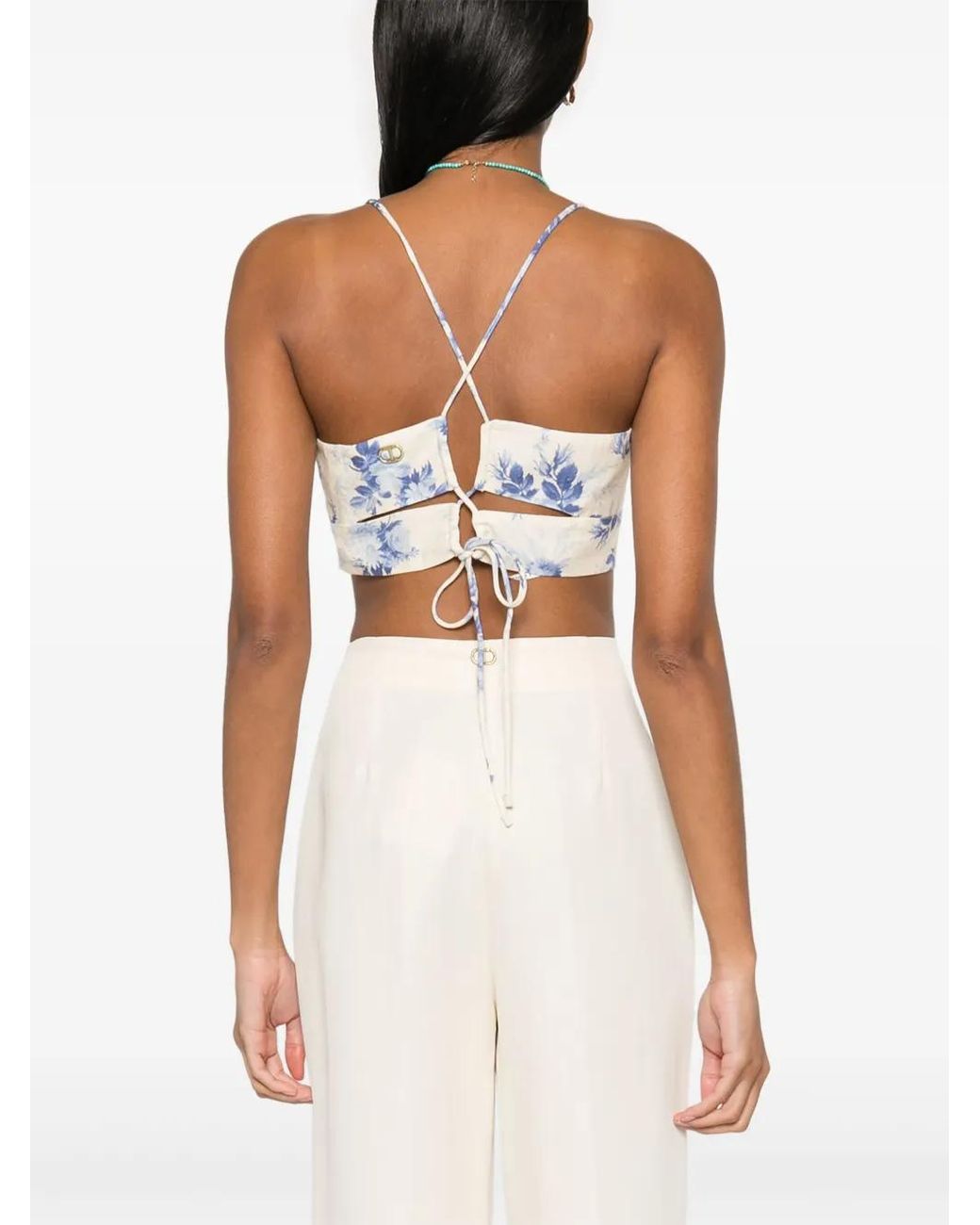 Twinset Blue Floral-Print Cropped Top