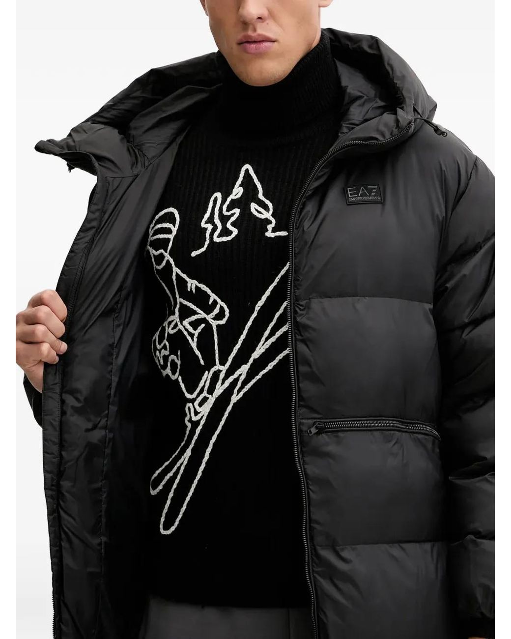 EA7 Black Logo Patch Padded Coat for men