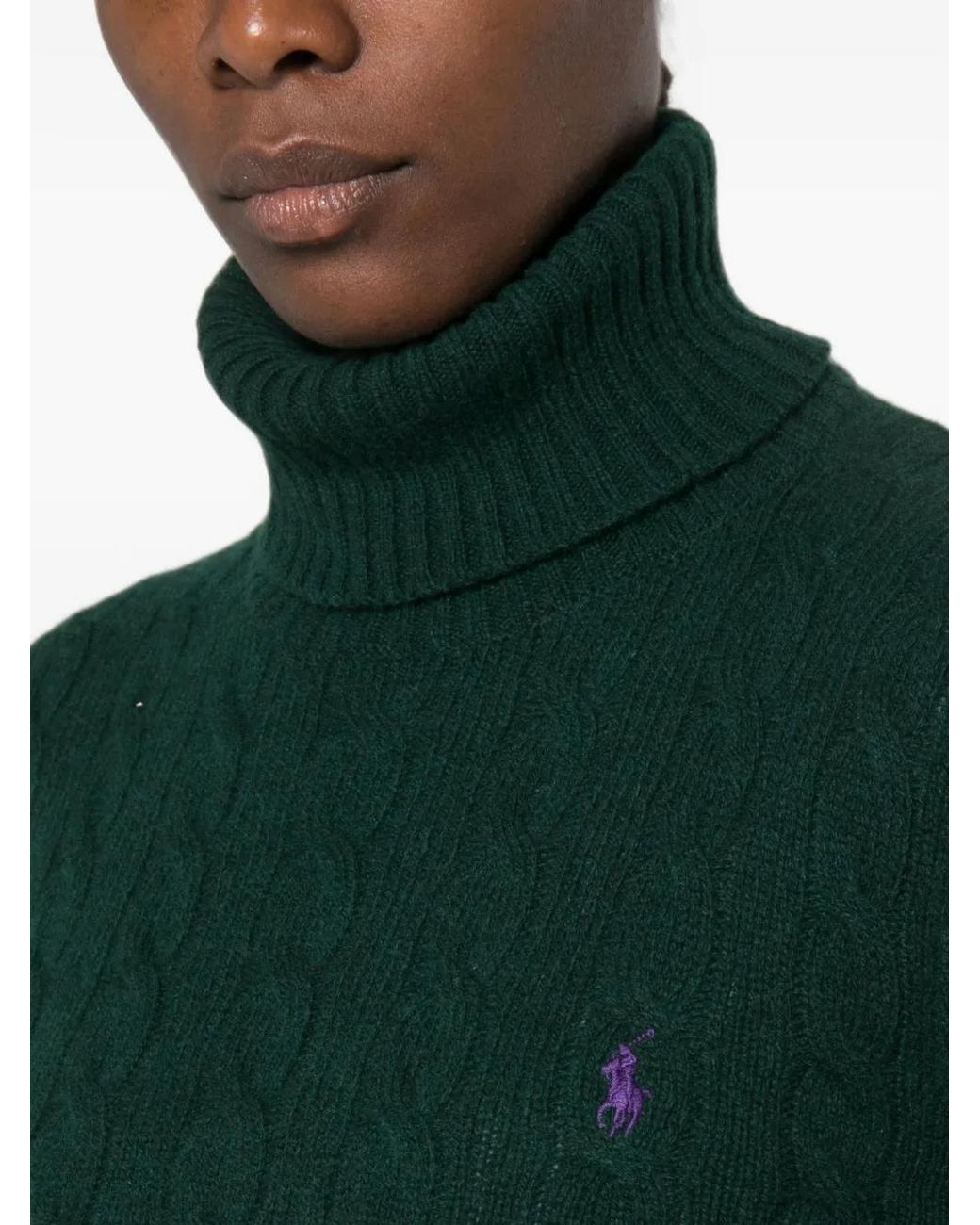 Polo Ralph Lauren Green Cable-Knit Roll-Neck Sweater