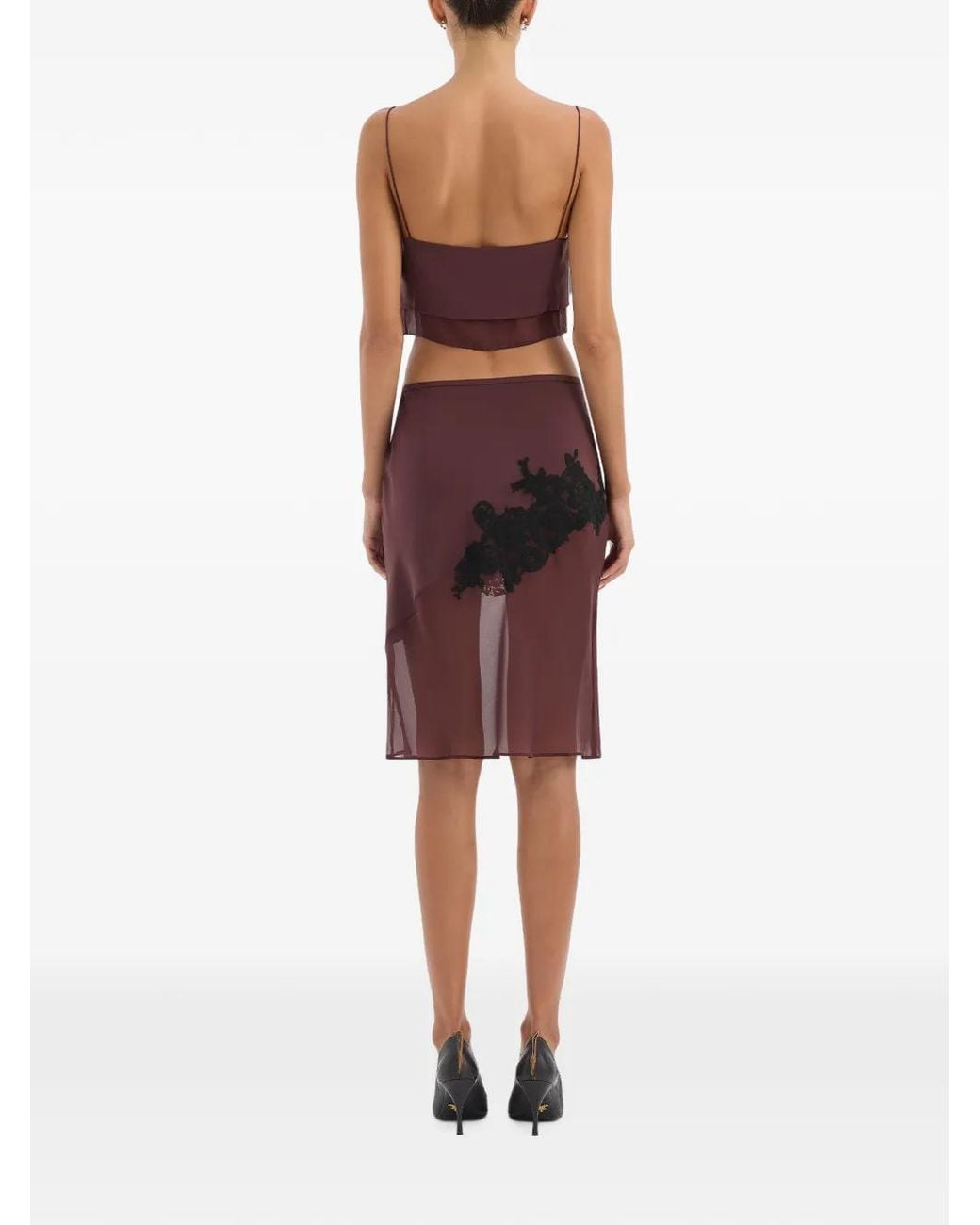 Sir Purple Noria Lace-Appliqué Midi Skirt