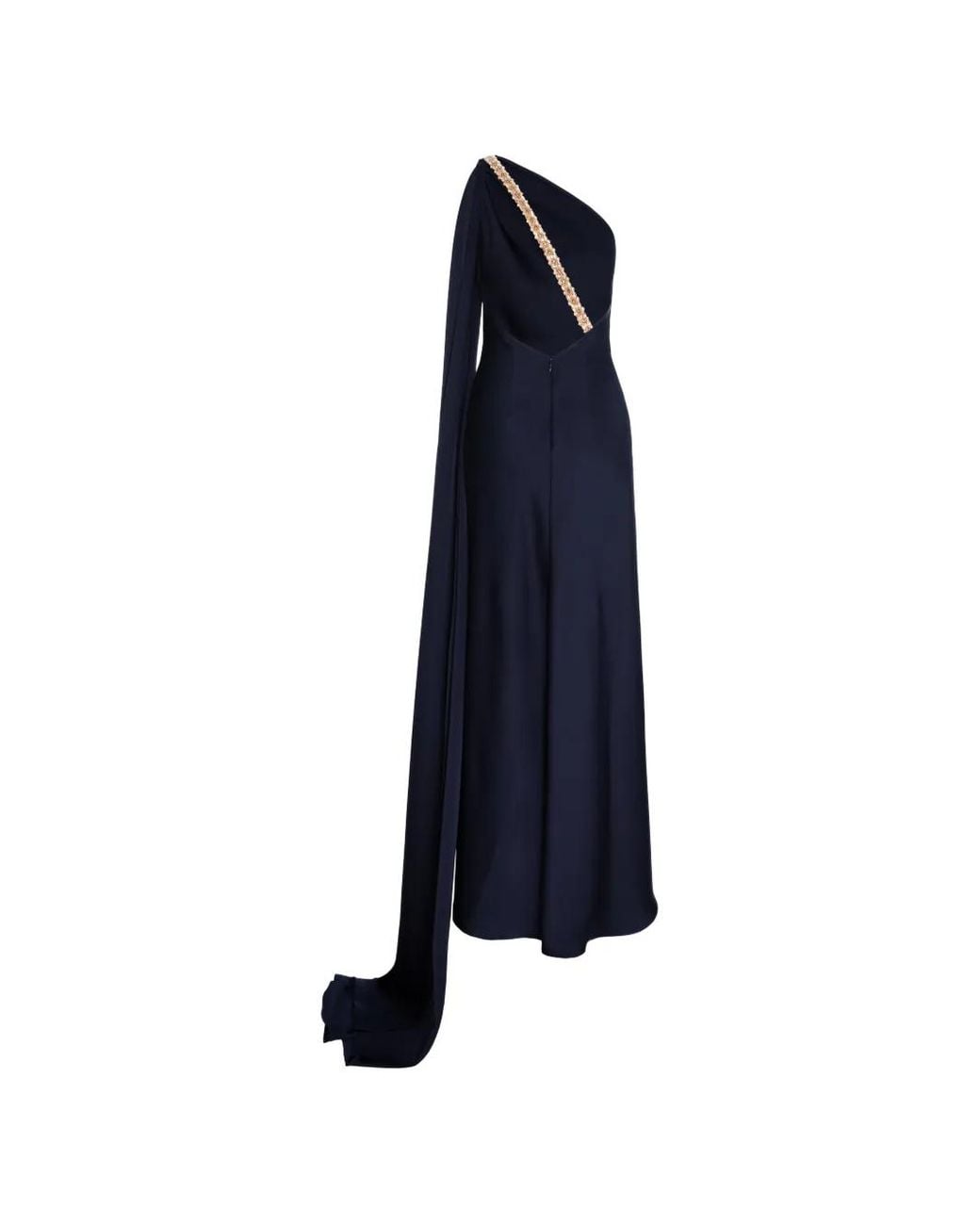 V:PM ATELIER Blue Elle One-Shoulder Crystal-Embellished Maxi Dress