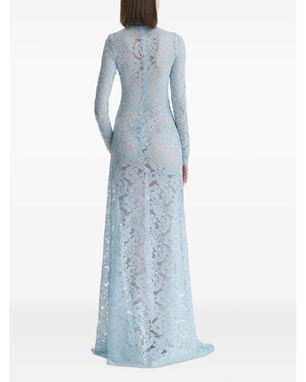 2310 STUDIO Blue Lace-Overlay Long-Sleeve Maxi Dress